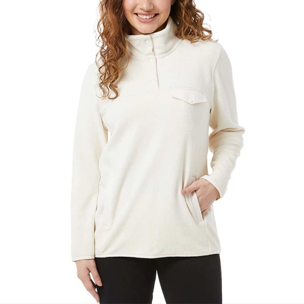 NWT 32 Degrees Women's Soft Fleece Button Snap Sweatshirt Pullover Top